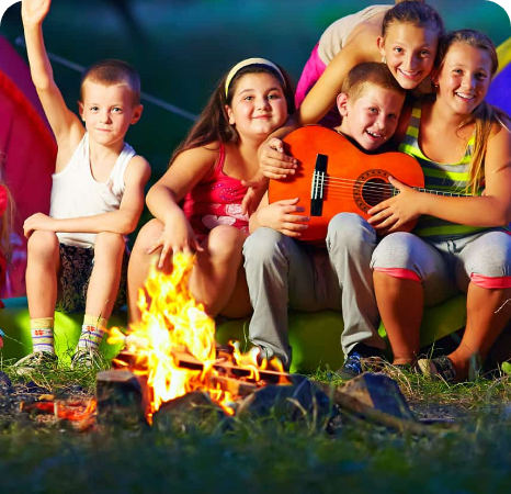 A group of people sitting around a fire.